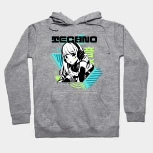 TECHNO  - Y2K Anime (black/lime/teal) Hoodie